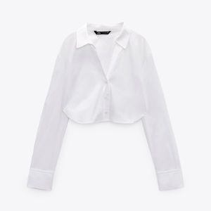 Zara Crop Poplin Shirt White
